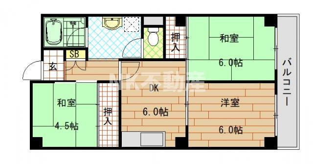 ベルエスポワール(3DK/1階)の間取り写真