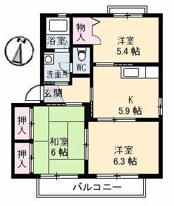 バリュージュ新町 B棟(3K/2階)の間取り写真