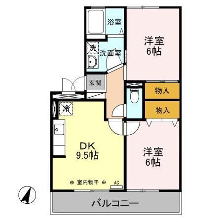 ミルホイールV(2LDK/3階)の間取り写真