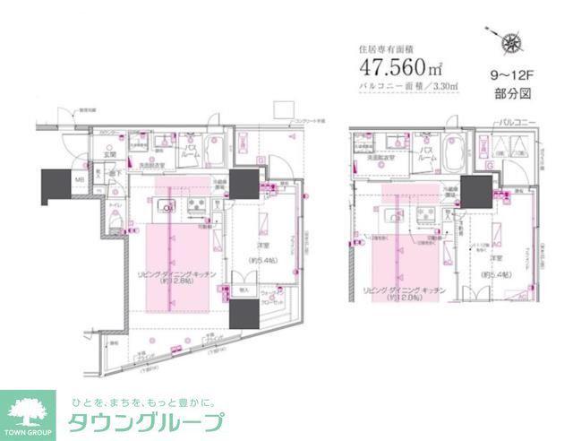 ZOOM中目黒(1LDK/10階)の間取り写真