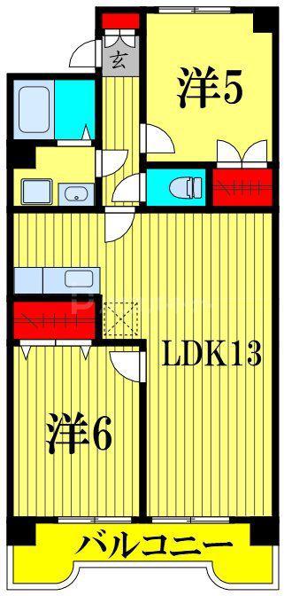 グリーンキャッスル(2LDK/6階)の間取り写真