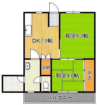 富田ハイツ(2DK/1階)の間取り写真