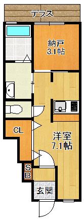 ONLY ONE 宝塚山本1(1SK/1階)の間取り写真