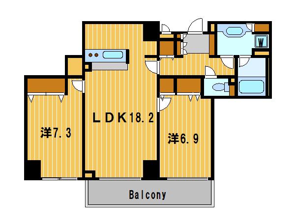 ドゥーエ横浜駅前(2LDK/16階)の間取り写真