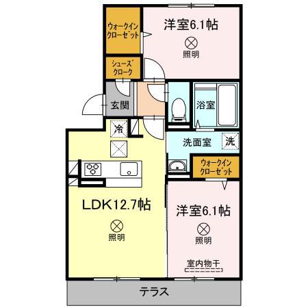 サニーフラット西市A棟(2LDK/1階)の間取り写真
