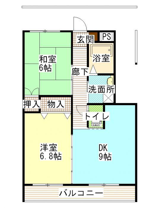那岐の里A棟(2DK/2階)の間取り写真