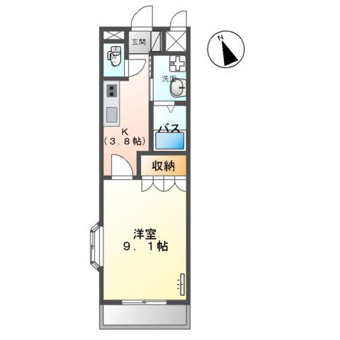 敬愛ハイツA(1K/2階)の間取り写真