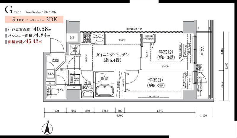 アイルグランデ東京亀有(2DK/7階)の間取り写真