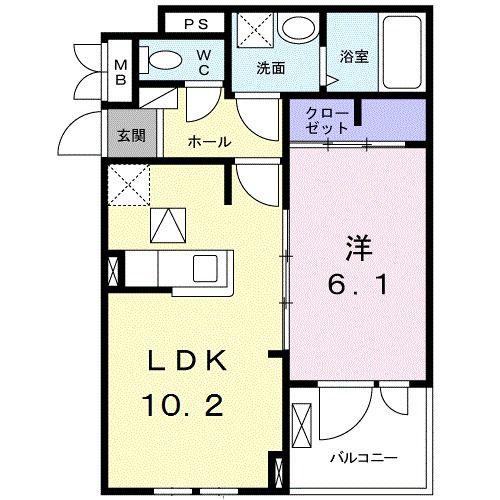 グレイスB(1LDK/1階)の間取り写真