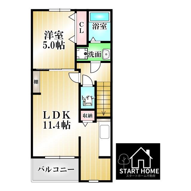 クラール南矢三A(1LDK/2階)の間取り写真