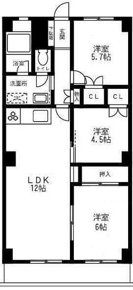 ペアシティー湘南(3LDK/4階)の間取り写真