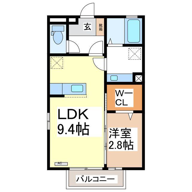 カーサ プルメリア(1LDK/2階)の間取り写真