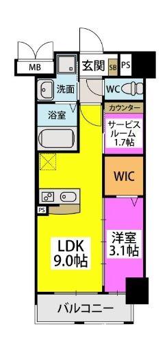 ラフィーネ箱崎駅前(1LDK/2階)の間取り写真