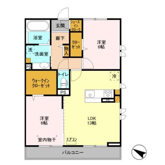 テラス市川高谷(2LDK/2階)の間取り写真