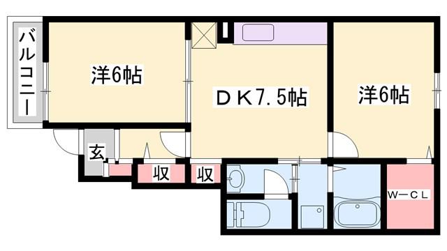 パレドール大浜I(2DK/1階)の間取り写真