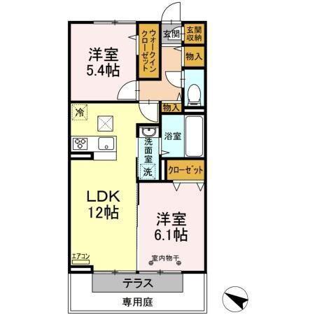 レジデンスヒルトップIX(2LDK/1階)の間取り写真