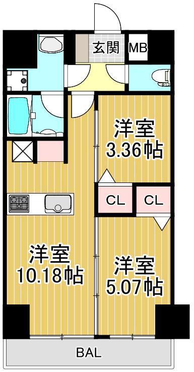 S-RESIDENCE千住大橋(2LDK/6階)の間取り写真