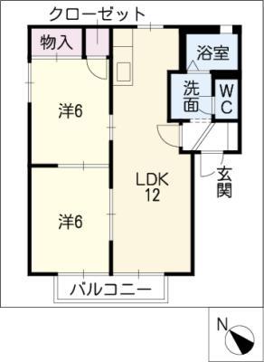 ひまわりB棟(2LDK/1階)の間取り写真