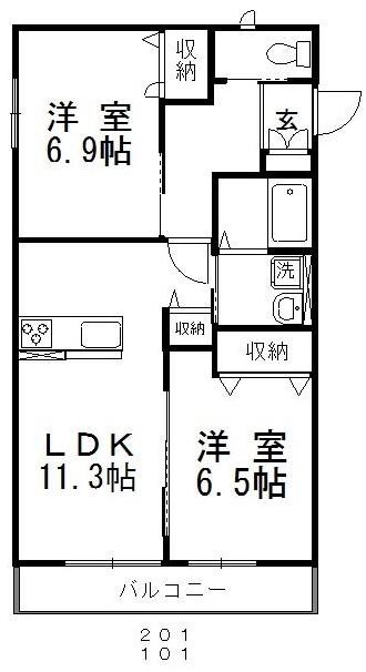 グランドソレイユIII(2LDK/2階)の間取り写真