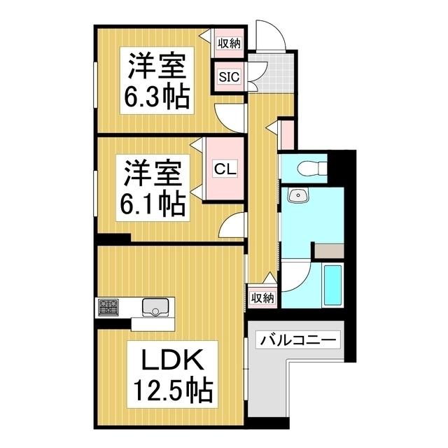 シャーメゾン蟻ケ崎(2LDK/3階)の間取り写真
