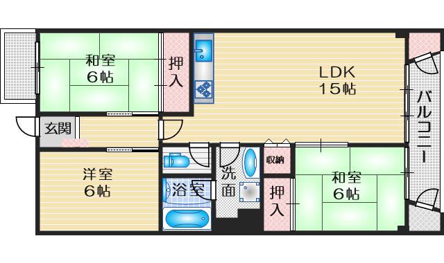 桃山台グランドマンションD-3(3LDK/11階)の間取り写真