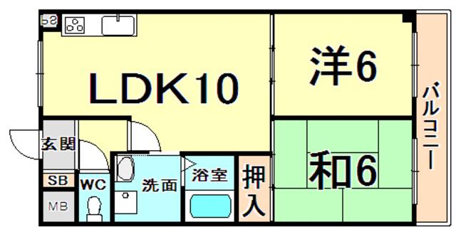 ベルメゾン若王寺(2LDK/2階)の間取り写真