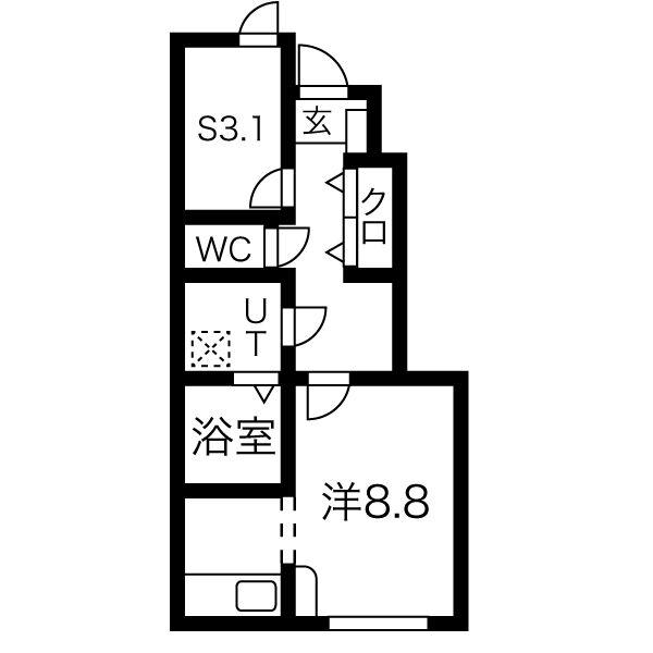 フルムーン(1K/1階)の間取り写真