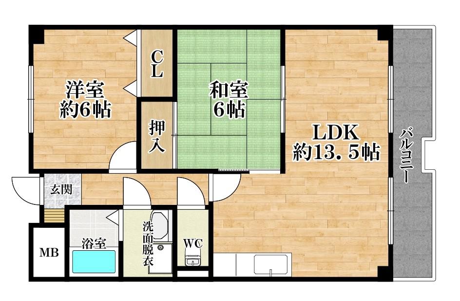 ハイツ田井城(2LDK/2階)の間取り写真