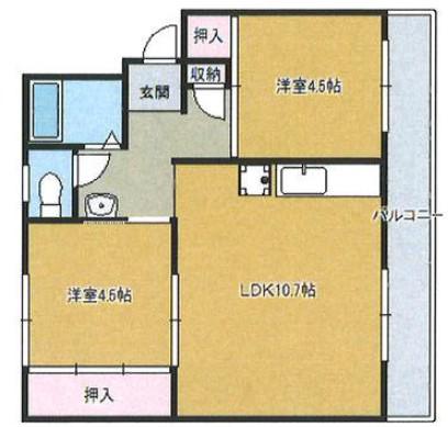 ドミールサニー君影1号棟(2LDK/1階)の間取り写真