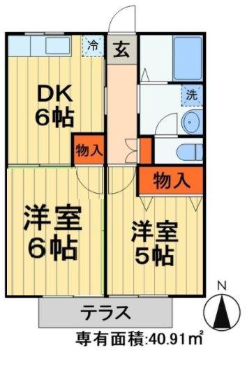 シティハイム国分寺台B棟(2DK/2階)の間取り写真
