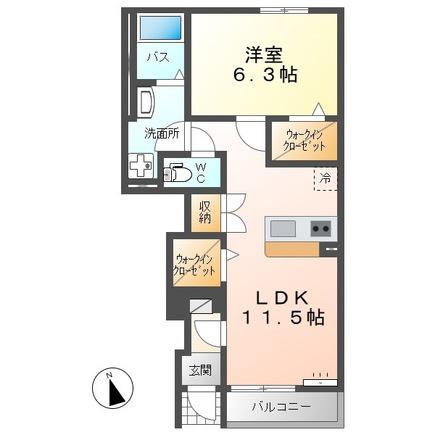 土佐山田町アパート(1LDK/1階)の間取り写真