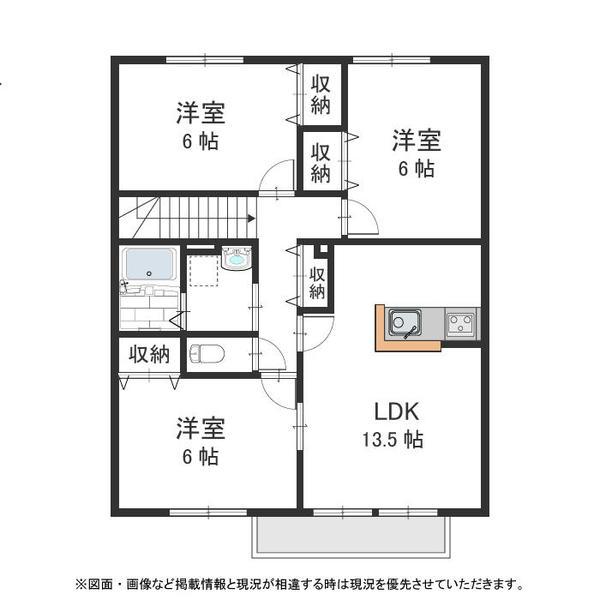 ビィラージュ一条C棟(3LDK/2階)の間取り写真