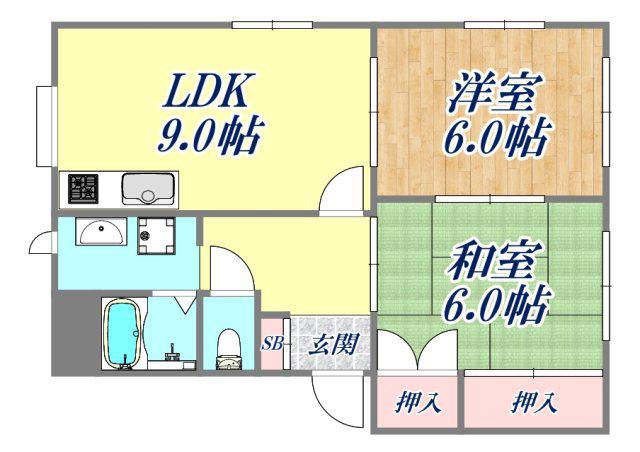ハイツ武宮(2LDK/2階)の間取り写真