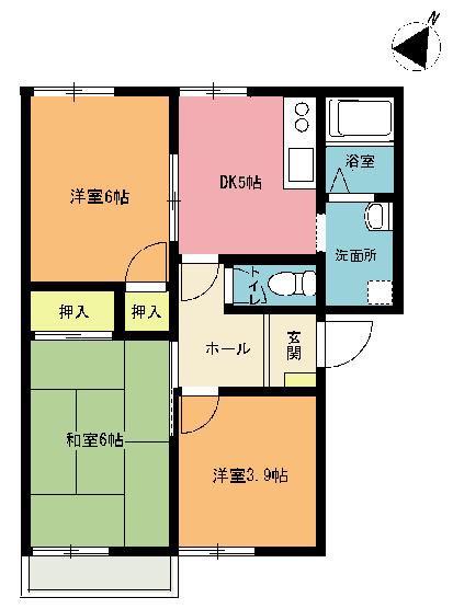 シャトレー町田B棟(3DK/1階)の間取り写真