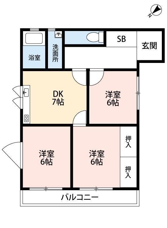 リヴィエールマンション二島(3DK/4階)の間取り写真
