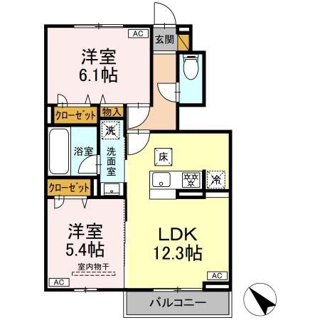 SAGINUMA GARDEN COURT SERENUS(2LDK/1階)の間取り写真