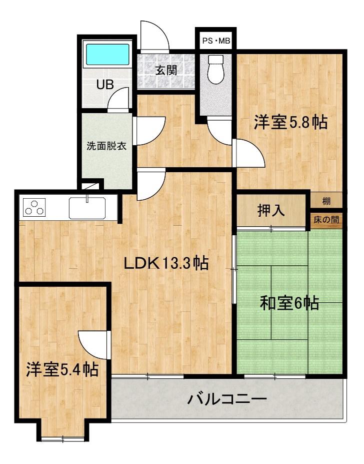 ソシア高月(3LDK/1階)の間取り写真