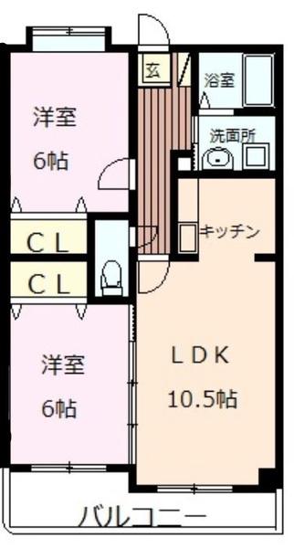 ジェラール大津(2LDK/1階)の間取り写真