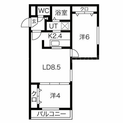 ピーコック平岸(2LDK/4階)の間取り写真