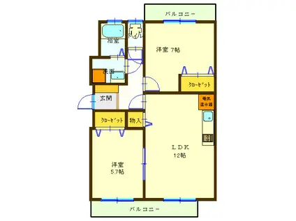 江東マンションA棟(2LDK/1階)の間取り写真