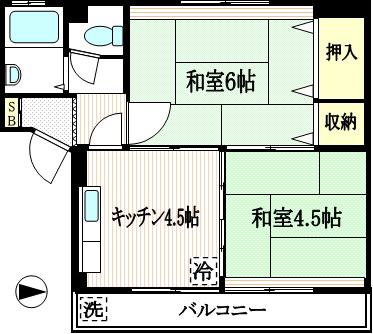 大越マンション(2K/1階)の間取り写真