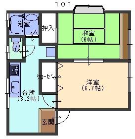 リバティハイツ(2K/1階)の間取り写真