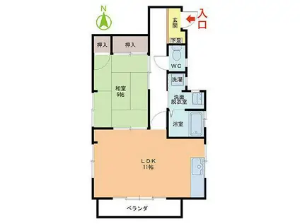 ハイツ大東(1LDK/2階)の間取り写真