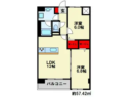 ネクステージ三萩野(2LDK/8階)の間取り写真