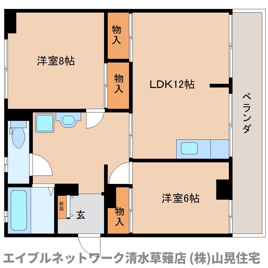 馬走グリーンハイツ(2LDK/2階)の間取り写真