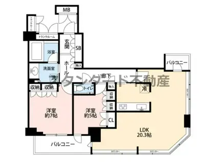 ディーグラフォート大阪N.Y.タワーHIGOBASHI(2LDK/25階)の間取り写真