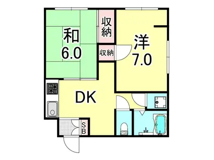 神戸コーポラス(2DK/10階)の間取り写真