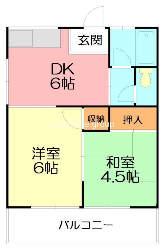 妻田荘(2DK/1階)の間取り写真