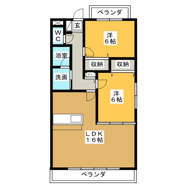 ブラウニィヒル(2LDK/4階)の間取り写真
