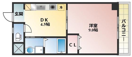 コザックス(1DK/7階)の間取り写真